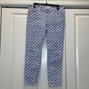 Vineyard Vines Womens Size 4 Blue White Damask Print Skinny Stretch Ankle Pants